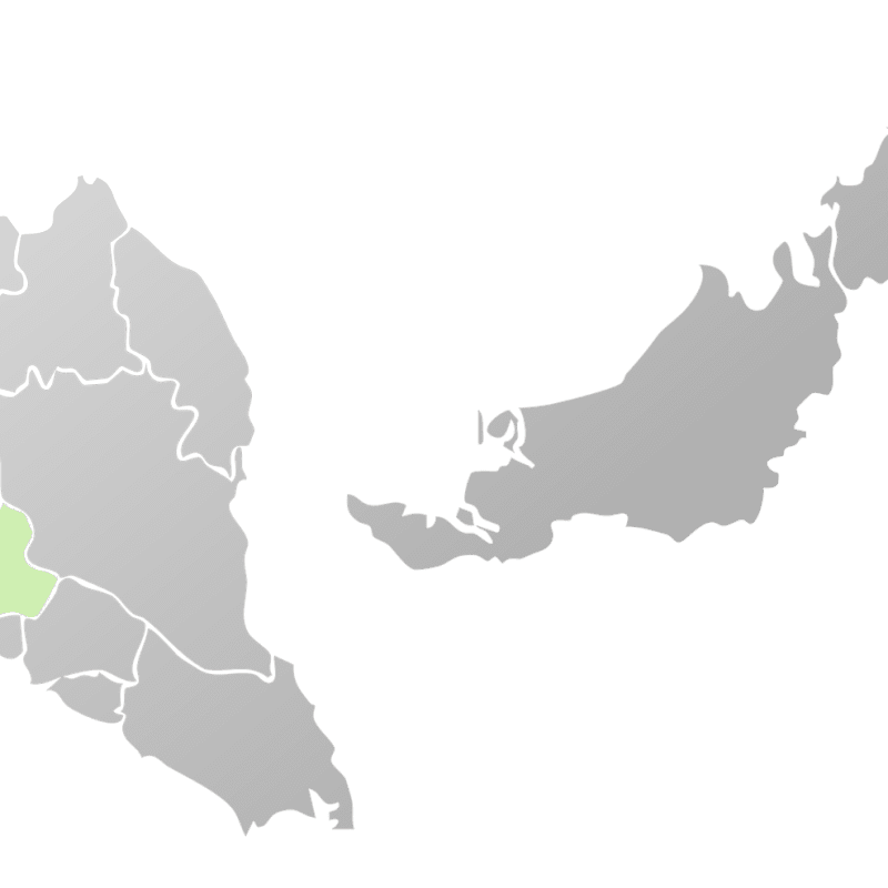 Illustration of Malaysia Map with highlighted region in green color